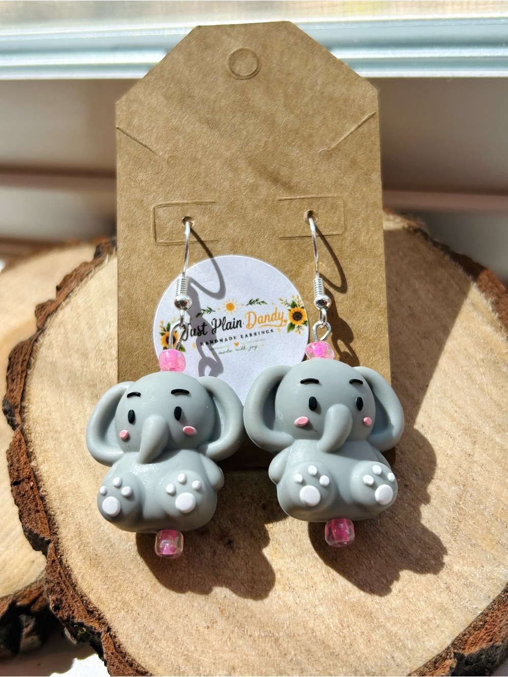 Cute Gray Elephant Dangle Earrings Kawaii Animal Handmade